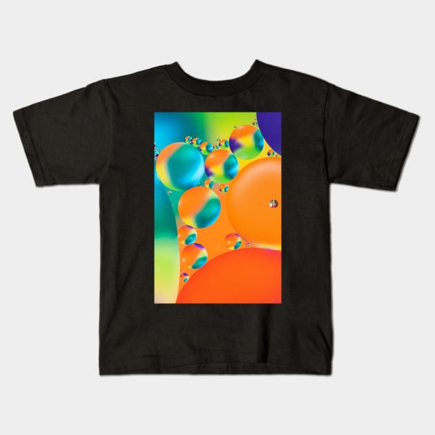 Colorful close up of oil drops in water Kids T-Shirt by philippemx